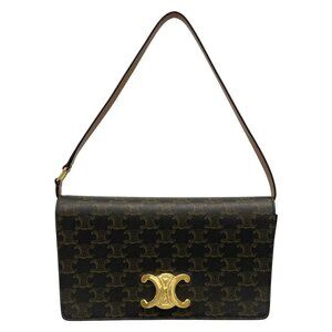 CELINE - Black Brown Triomphe Canvas Leather Shoulder Bag